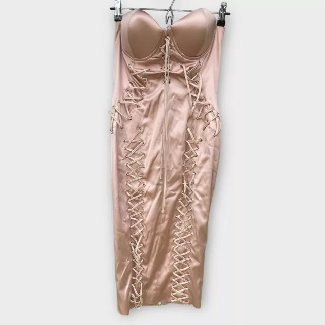 House Of CB, 'Artimedes' Nude Satin StraplessBustier Dress Sz L Prom