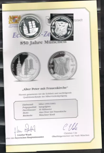 Medaille: 850 Jahre München, Frauenkirche, Kindl, 14g Feinsilber PP [14979