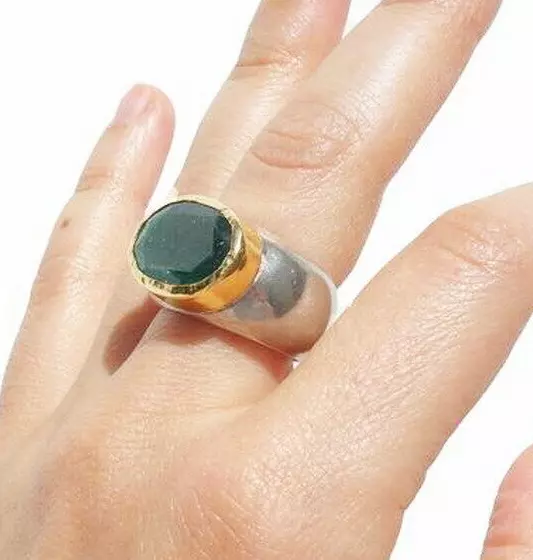 Green Emerald Ring 14k Yellow Gold 925 Silver size 7.5,8 Hadar Designers () LAST 2