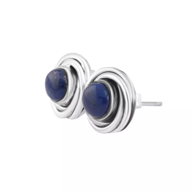 Genuine Blue Lapis Lazuli Gems Solid 925 Sterling Silver Twirl Stud Earrings
