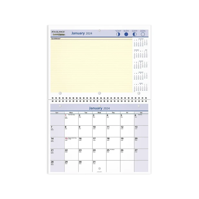 2024 ATAGLANCE QUICKNOTES 11" x 8" Monthly Wall Calendar (PM502824