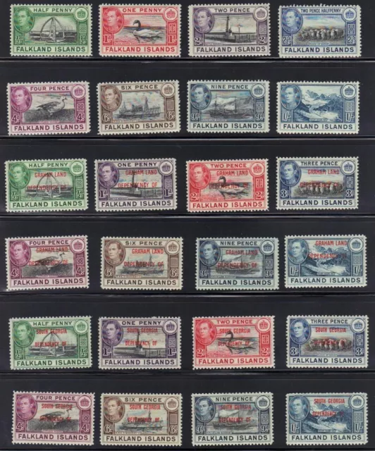FALKLAND ISLANDS & DEPENDENCIES 1944 5 SETS TO 1 sh. VALUES K. GEORGE VI 1 W/OUT