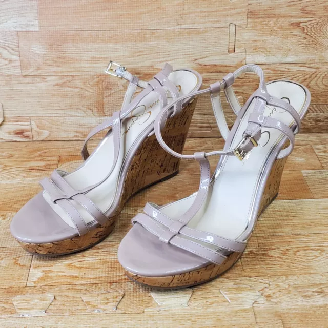 Jessica Simpson Jardina Size 9M Nude Cork Open Toe High Wedge Heels Shoes