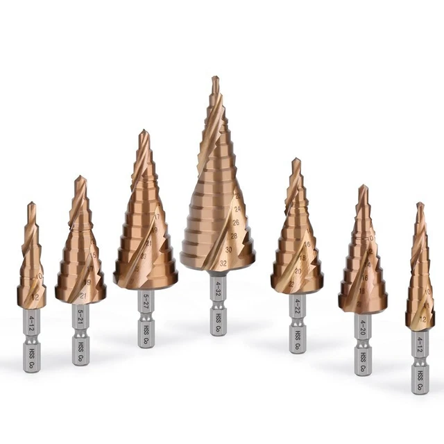 HSS High Speed Steel Cobalt Titanium Step Drill Bit Set Multiple Hole Hex Handle