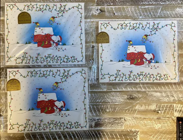 Vintage Hallmark Snoopy Woodstock Christmas Paper Placemats, 3 Sets Of 8 (24)