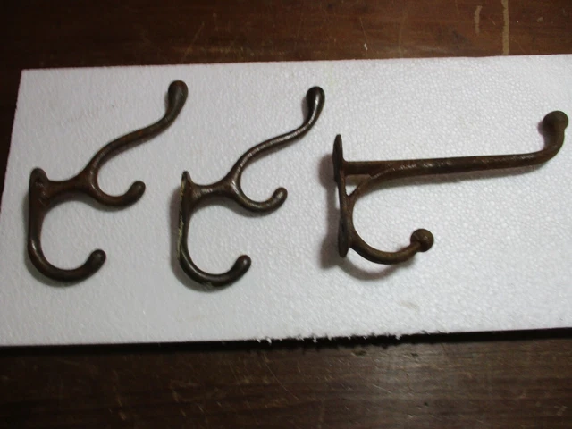 Vintage Cast Iron Coat Hat Hook Hall Tree  Set of 3 Large-Large One Has Damage