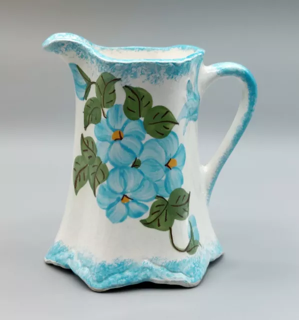 Vintage Clinchfield Hand Painted 4” Pitcher Blue Floral Erwin TN Cash Family