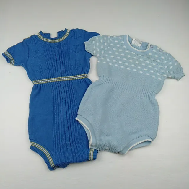 Vintage Baby Kathryn Knitted Bodysuit Size 000 00 0-6 Months Blue Knit Anchor