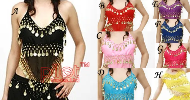 Belly dance top Coloured Bead Chiffon Belly Dance Top Costume Bra Cups Small