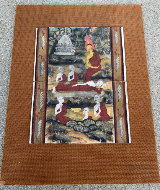 Antique 18/19th Century Buddhist THAI Manuscript Painting on Paper and Pigment.