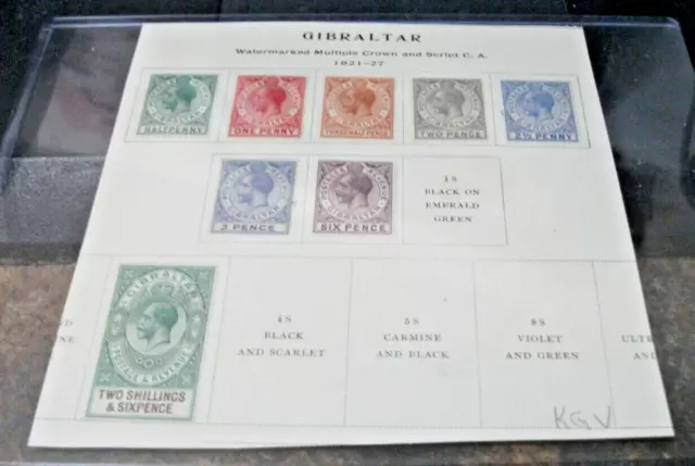 1921-27  Gibraltar Stamps Mint,  Kg V,  Brilliant Color