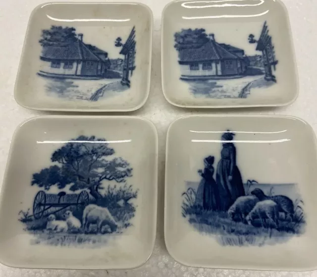 Vintage Royal Copenhagen Blue/White Mini Plates Denmark Set Of 4