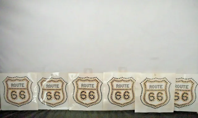 Lot of 6 Color Route 66 Road Signs Rhinestone Iron-On Hot-Fix Transfers #45