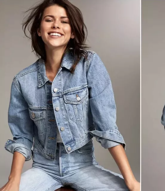 Aritzia TNA The Tina Crop Washed Denim Light Blue Jacket Biker Style XS $118