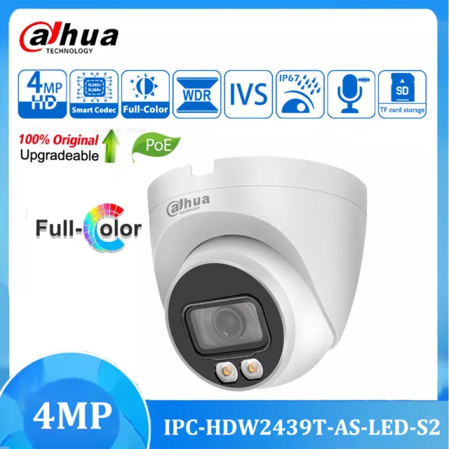 Dahua 4MP IPC-HDW2439T-AS-LED-S2 microfono integrato a colori fotocamera IP PoE IR