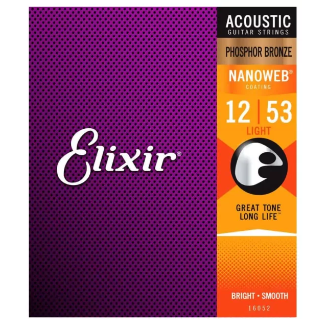 2 Sets Elixir 16052 Nanoweb Acoustic Guitar Strings Light 12-53 Phosphor Bronze 2