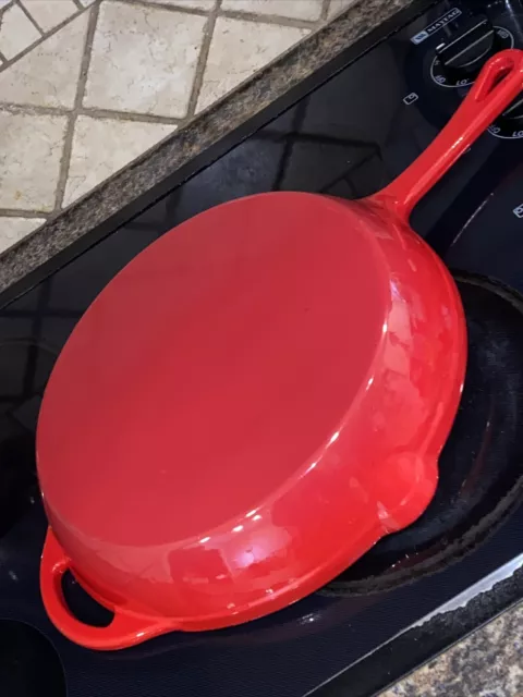 Chef's Quality Cast Iron Red Enamel Skillet Frying Pan Heavy Duty