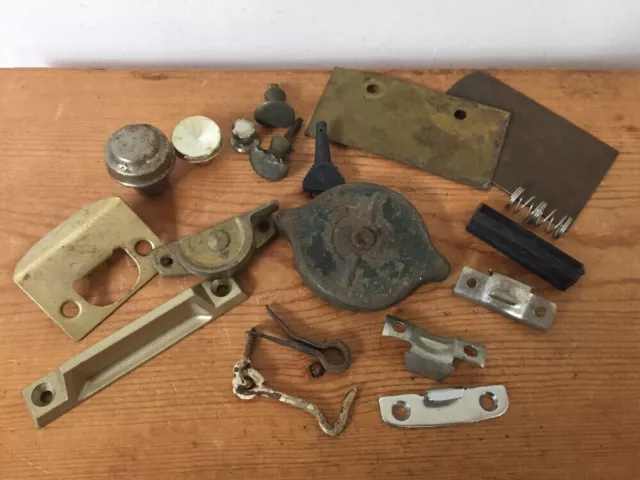Mixed Lot Vtg Rusty Hardware Knobs Door Accessories Metal Plates Hooks Latches