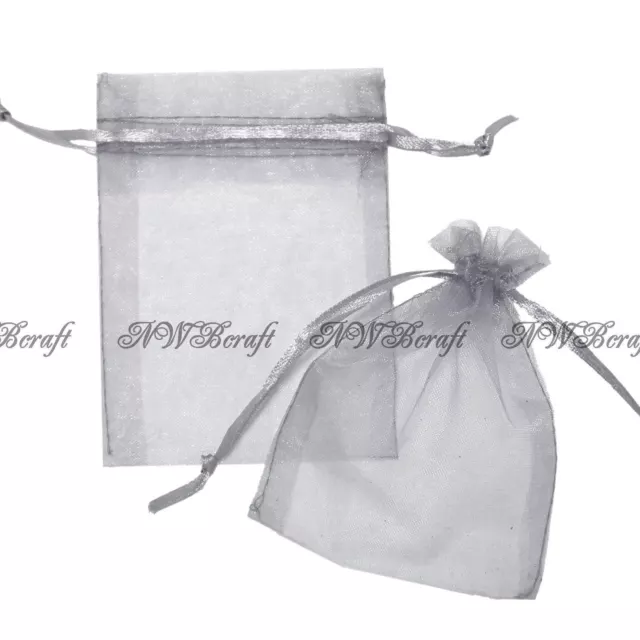 Silver Grey Organza Gift Favour Bags Wedding Jewellery Drawstring Pouches