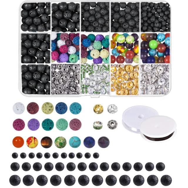 600x lots de perles Rock Agate Gemstone Loose Spacer Beads Bracelets Kit