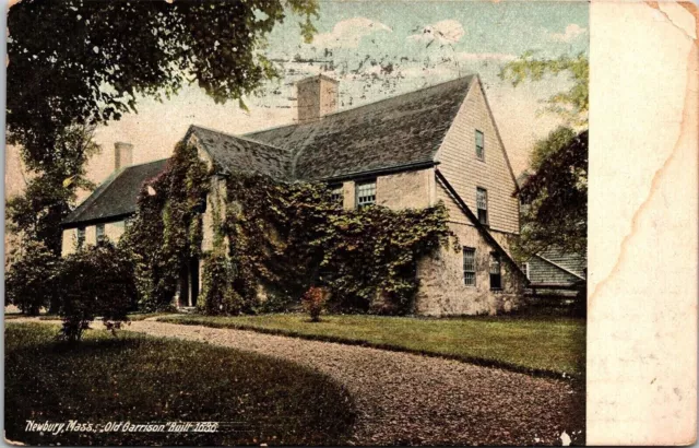 Newbury Massachusetts MA Old Garrison Antique DB Postcard PM Pittsfield 1908 WOB