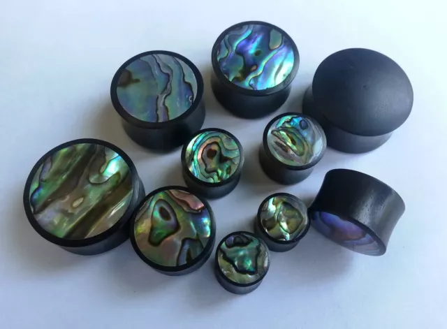 One Pair Handmade Abalone Shell Inlay Arang Wood Saddle Ear Plugs Tunnels Gauges