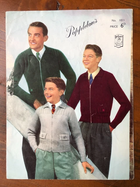 RICHARD POPPLETON 1101 knitting pattern adult & child vintage zipped ...