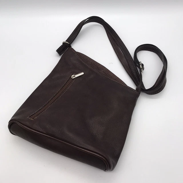 BORSE IN PELLE Brown Genuine Leather Cross Body Bag Zipper Pockets Made in ITALY
