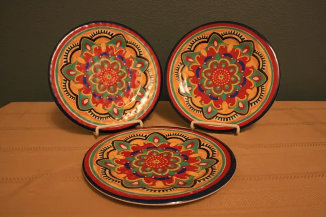 Bobby Flay Melamine Bohemian Multi-Colored Medallion 9" Salad Plates Set of 3