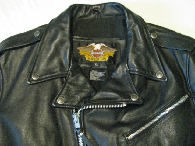 Harley Davidson Leather Motorcycle Jacket Made USA Black Perfecto Style Men XL