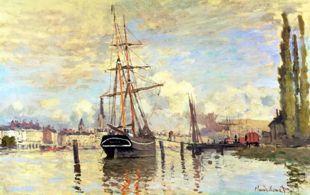 Claude Monet "Seine At Rouen" french impressionist shipping Brown Artwork Print