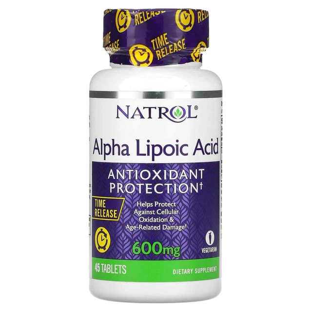 2 X Natrol, ácido alfa lipoico, tiempo de liberación, 600 mg, 45 tabletas