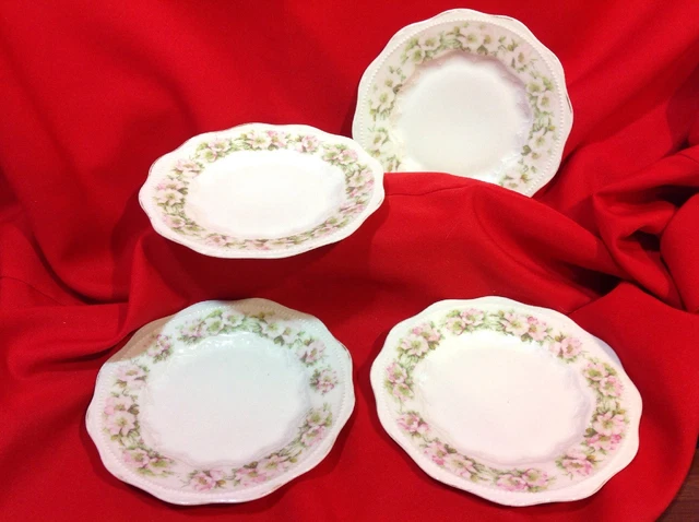 Vintage Silesia Bread & Butter Plate 6 1/4" Pink Floral Embossed Scalloped Rim