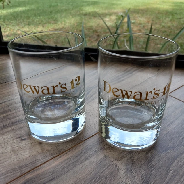 Dewars 12 Set of 2 Clear Glasses with Logo Dewars 12 Finest Scotch Whiskey