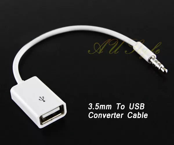 Male Cable Plug AUX Jack 3.5mm Audio to USB 2.0 Female Converter Cord Play MP3 3