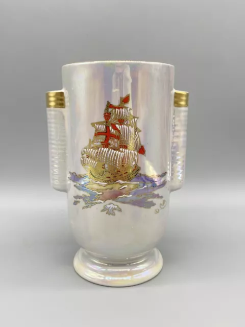 CROWN DEVON FIELDING’S LUSTREWARE GALLEON VASE BY D COLE 17.5cm high