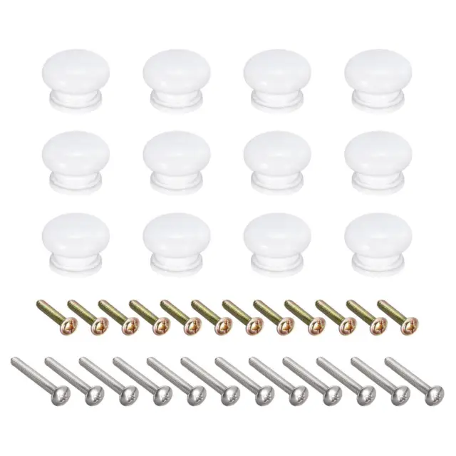 Round Wood Knobs, 12pcs 28x21mm Pull Handles for Drawer with Screws White