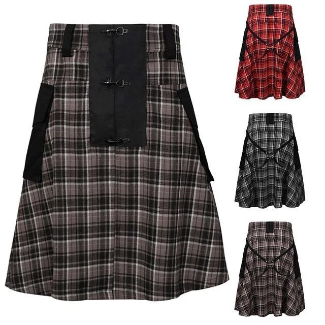Pratica gonna da uomo indoor a pieghe tasca misto tartan scozzese cotone