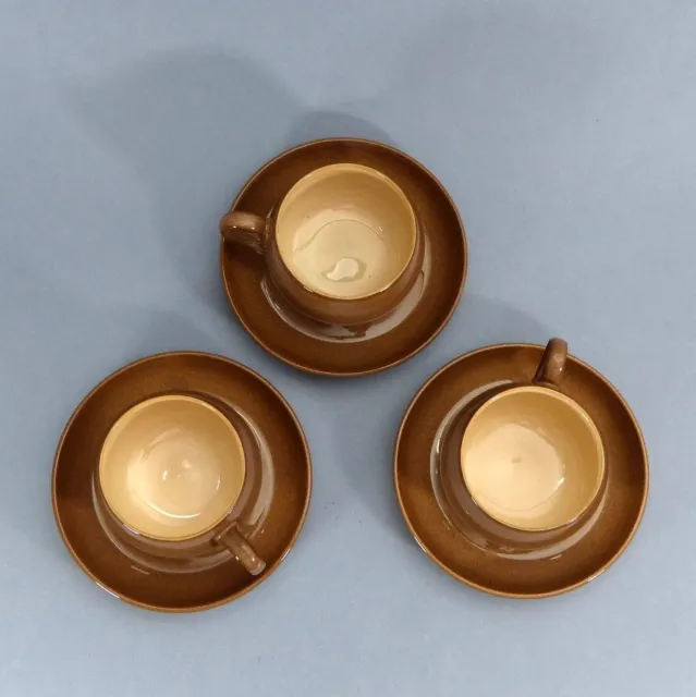 3 x DENBY Vintage PAMPAS BROWN Coffee Tea Cups and Saucers VGC 2