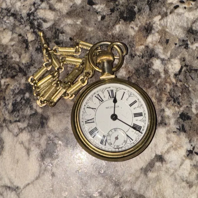 VINTAGE WESTCLOX POCKET Watch The Conductor Train Engraving Original