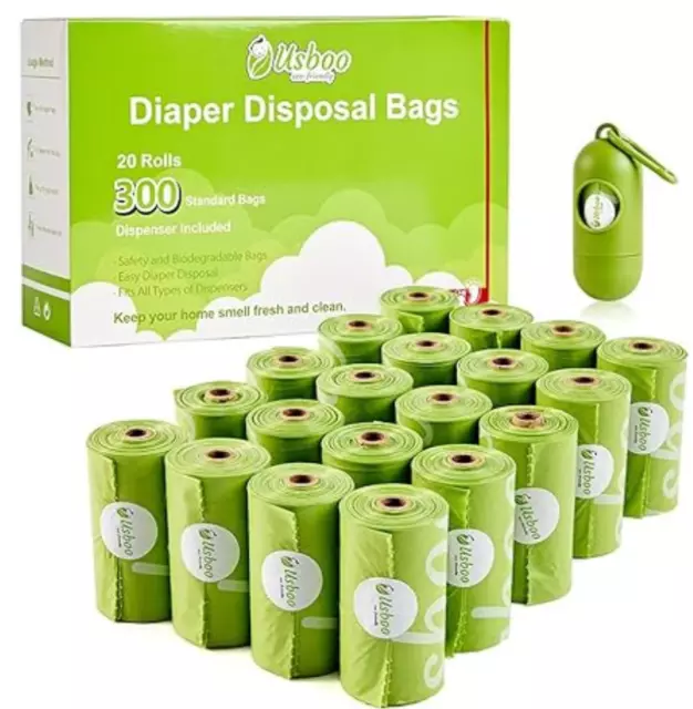 Disposable Diaper Bags for Baby, 20 Refill Rolls/300 Bags Oxo-Biodegradable Wast