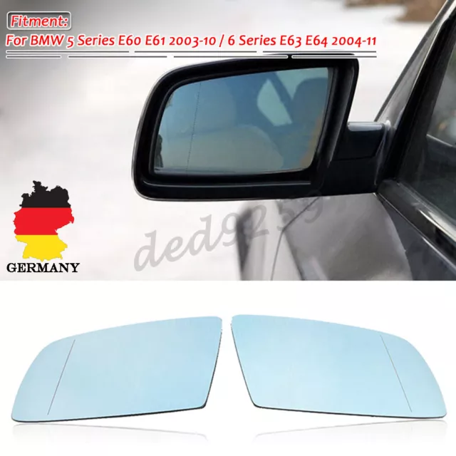 Spiegelglas Spiegel Links + Rechts Für BMW 5er E60 6er E63 03-10 Blau Beheizbar