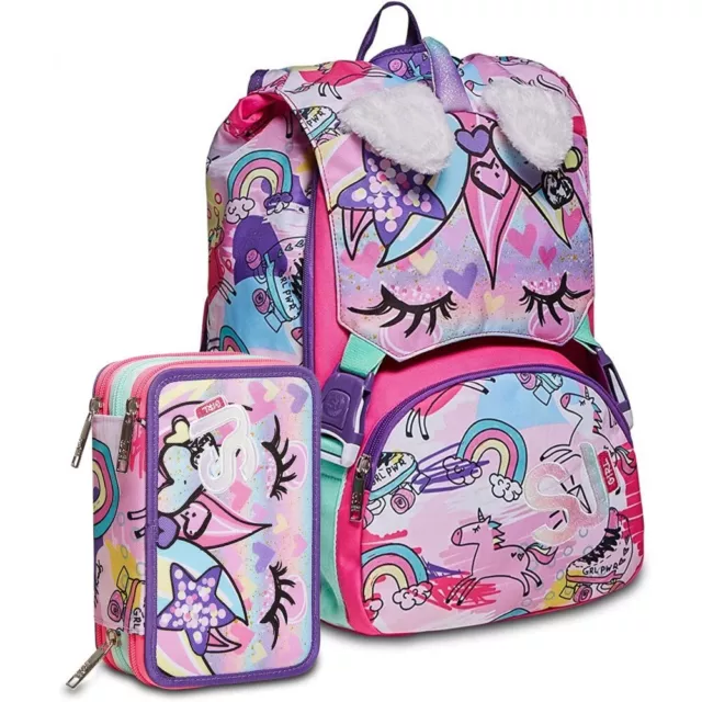 SET SEVEN SJ GANG girl Zaino sdoppiabile ORECCHIETTE UNICORNO + ASTUCCIO 3ZIP