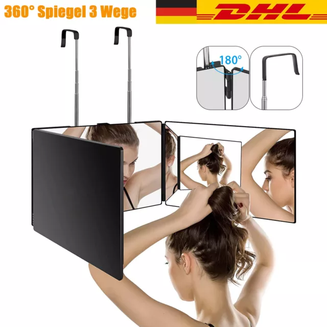 360° Spiegel Barber mit verstellbaren Höhenhaltern 3 Way Trifold Make-up Mirror