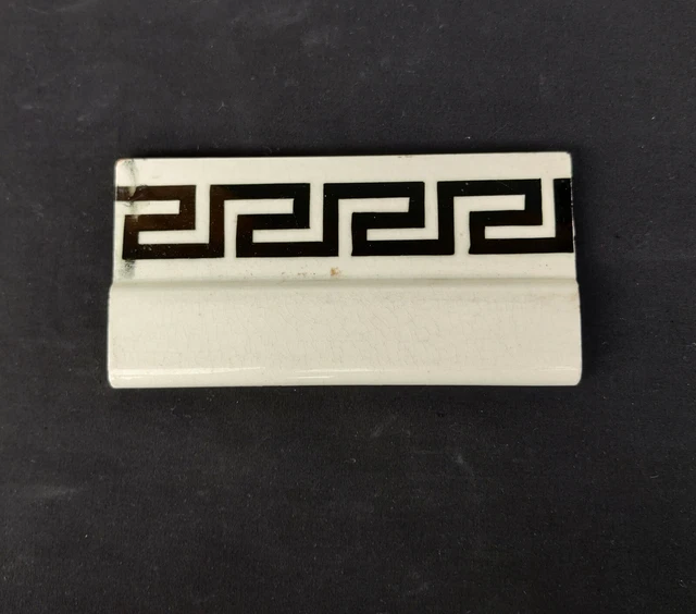 Vintage Black White Majolica Art Nouveau 6 x 3 Architecture Tile Japan CT65 2