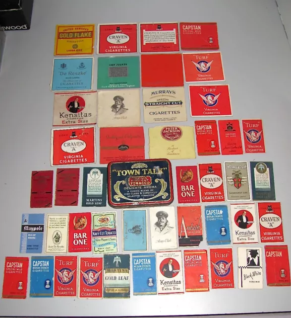 Mixed Lot Of Vintage Cigarette Packet Labels & Town Talk Tobacco Tin In Fair GC