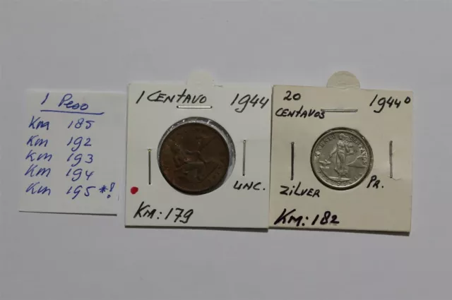 Philippines 1 Centavo 1944 + 20 Centavos 1944 Silver B49 #1601
