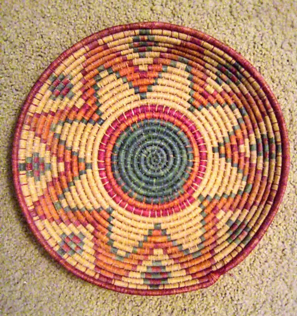 LARGE Native American Hand Woven Multi Color Basket Tray - 13” Wide x 1.5 ” High