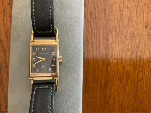 vintage hamilton mens quartz registered edition wrist watch. 18kt. Gold plated.