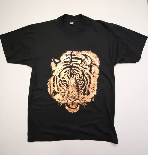 Vintage Screen Stars T-Shirt Mens L Rose Gold Tiger Art Single Stitch Black